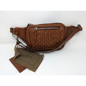 Vilenca Holland Woven Leather Belt Bag Fanny Pack Hip Sack Cognac NWT